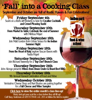 Balboa Park Food & Wine School Sept Schedule