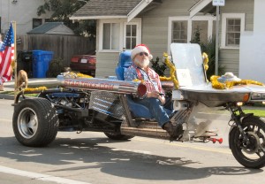 San Diego character, Loch David Crane (not Santa), rides down my street on his famous "Star Trike"