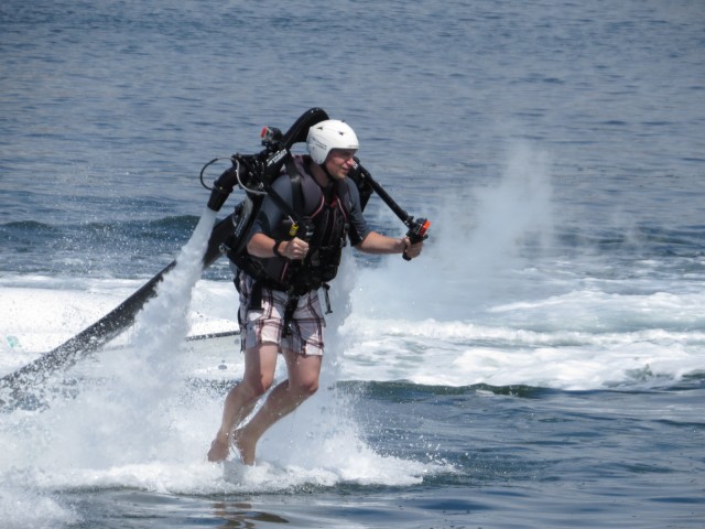 Flying over Mission Bay with Jetpack America