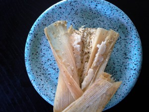 Pancho Villa Farmers Market chicken tamales burst with filling. 