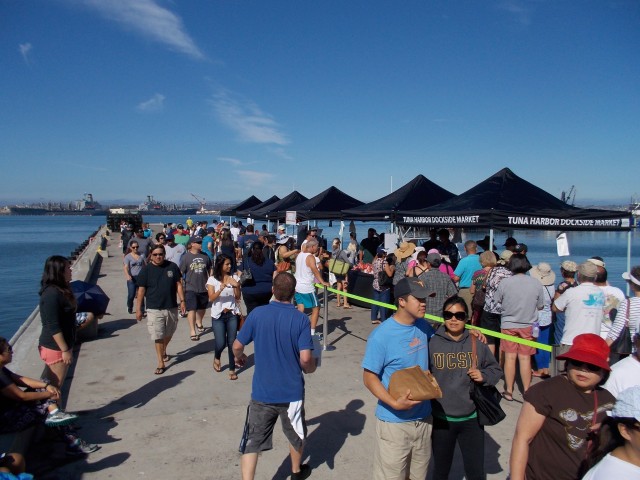 Folks checking out the new Tuna Harbor Dockside Market