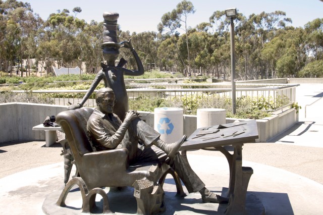 Dr. Seuss and Cat in the Hat sculpture at Geisel Library, UCSD in La Jolla