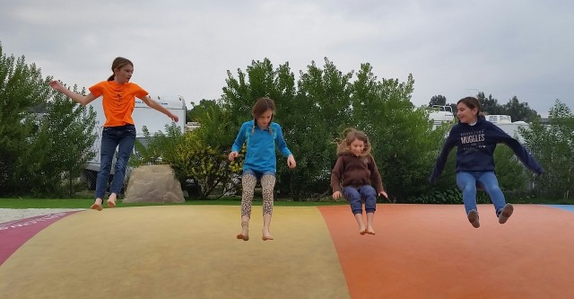 An outdoor bouncing area was the highlight of the girls' afternoon. 