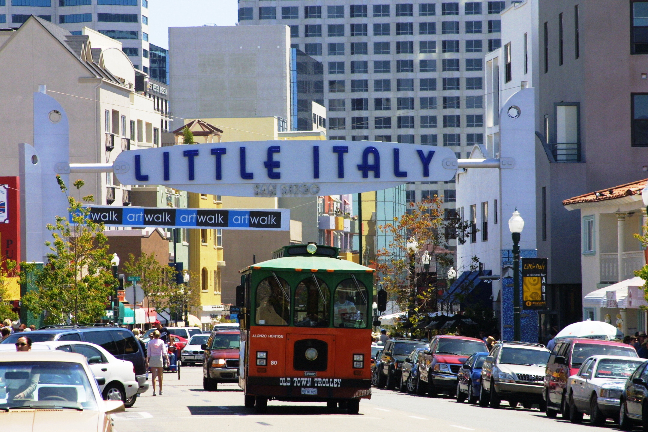 Little Italy Sign and Trolley