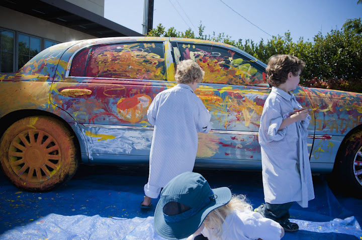 Kids Painting a car at the La Jolla Art and Wine Festival