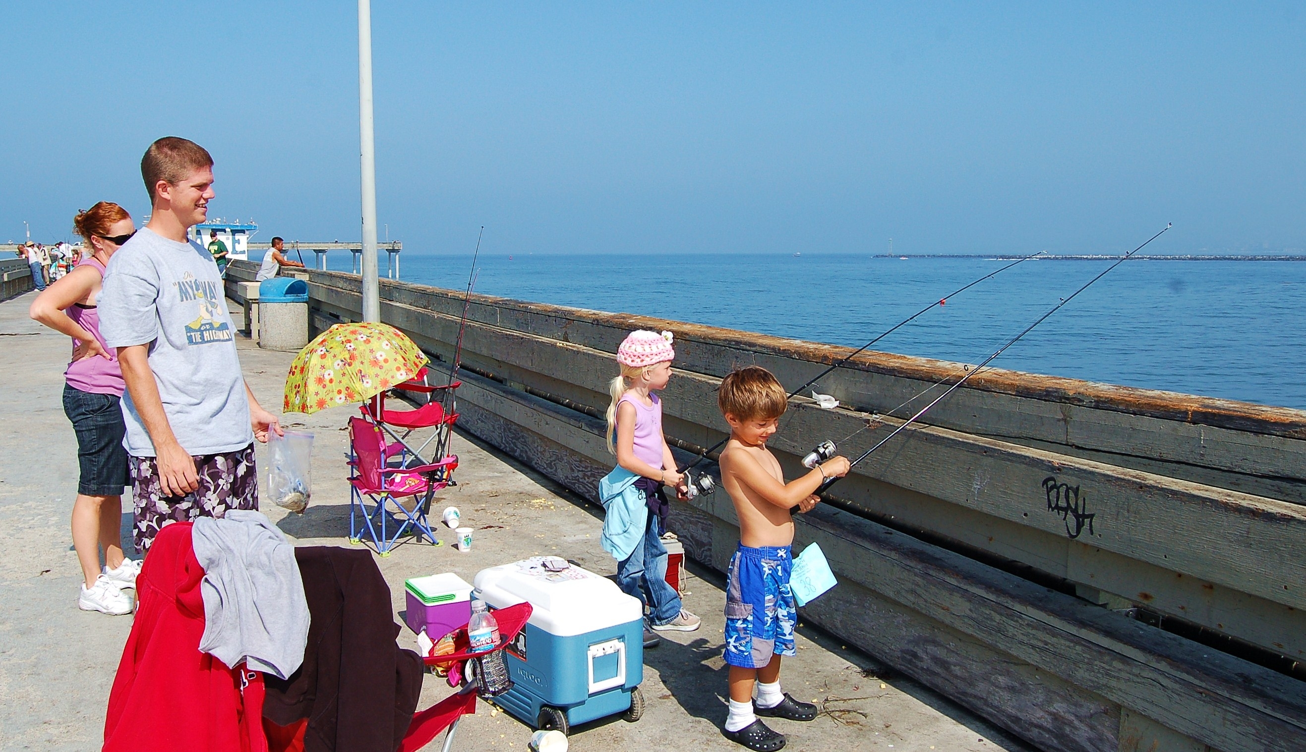Family Pier Fishing under a Blue San Diego Sky