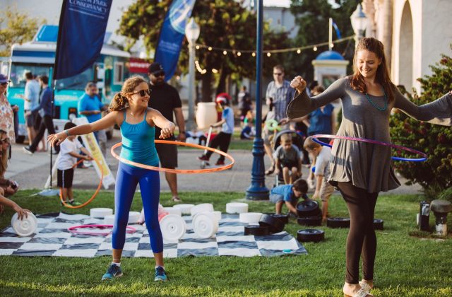 Girls with Hula Hoops at Food Truck Friday in San Diego's Balboa Park