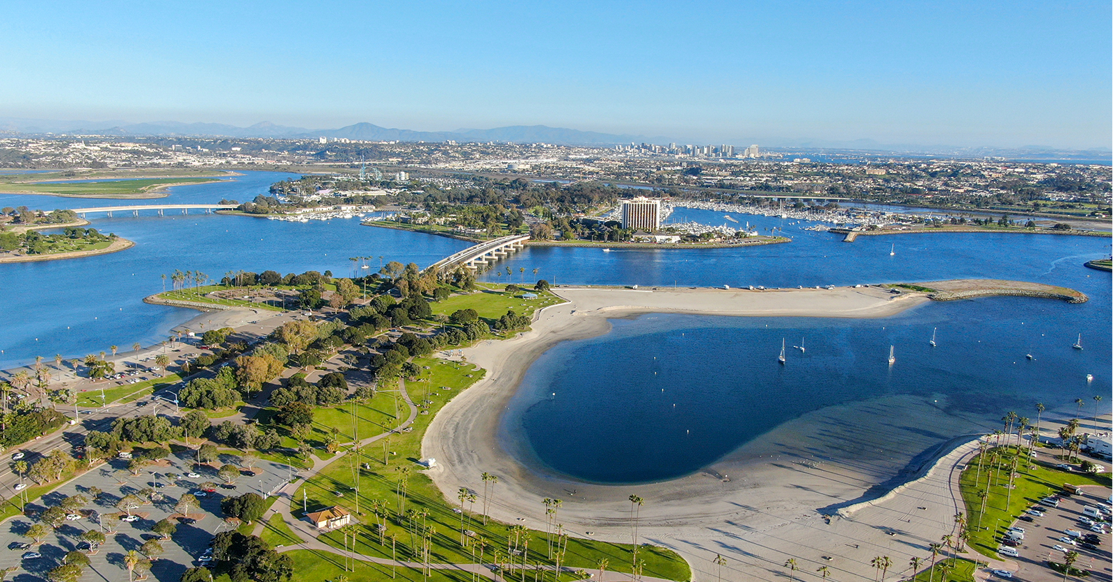 Aerial of Mission Bay in San Diego